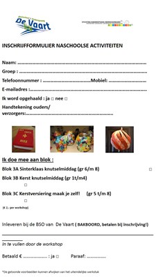 Inschrijfformulier naschoolse activiteiten crea 3